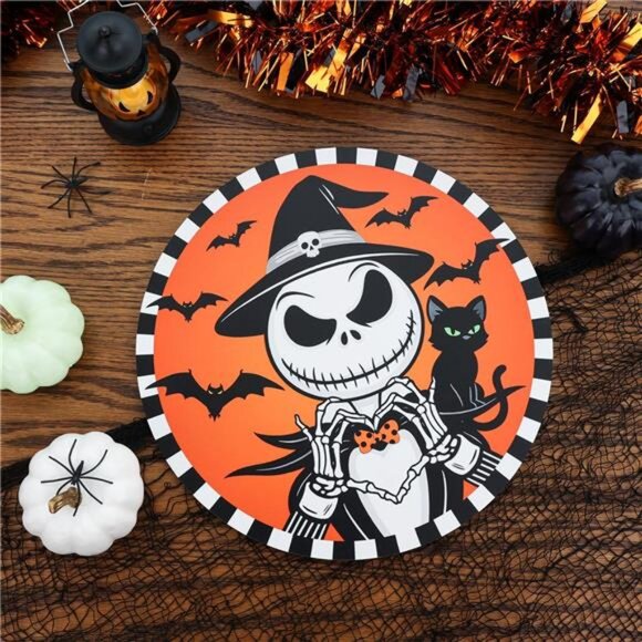 Halloween Decorations Jack Wreath Sign for Front Door Decor Spooky Bat Wood - Picture 5 of 8